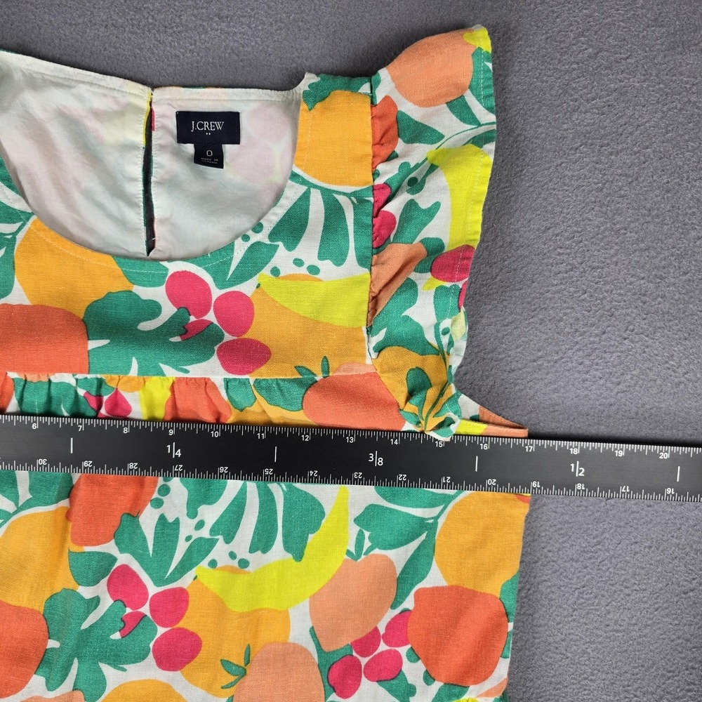 J Crew Dress Womens 0 Multicolor Fruit Print Ruffle Linen Blend Summer Party - Picture 8 of 14